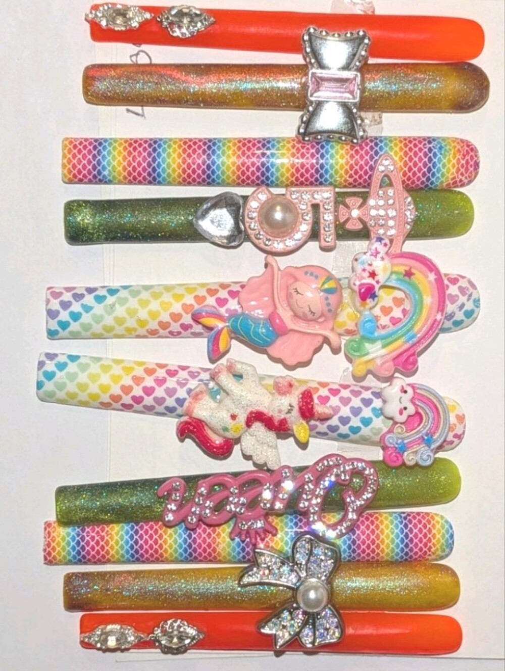 SolddddHand Crafted 6Xl Acrylic Rainbow & Orange Press-On Nails Set with Charms - Picture 7 of 16